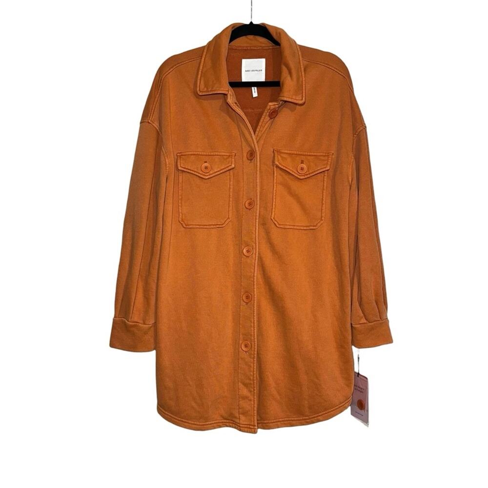 NWT Avec Les Filles Orange Oversized Shacket Shirt Jacket LARGE